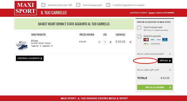 Segui le istruzioni per risparmiare con un codice sconto Maxi Sport 