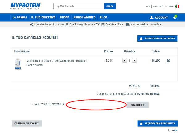 Come riscuotere un codice sconto Myprotein: