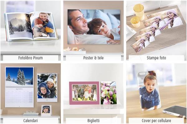 Screenshot delle categorie presenti su Pixum