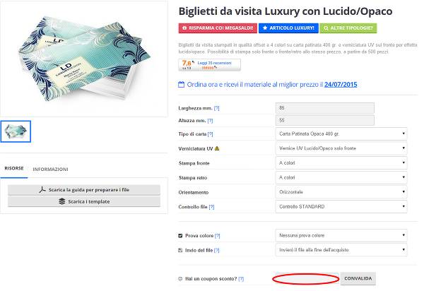 il box per riscuotere il codice sconto si trova nella pagina dei dettagli del prodotto.pagina 